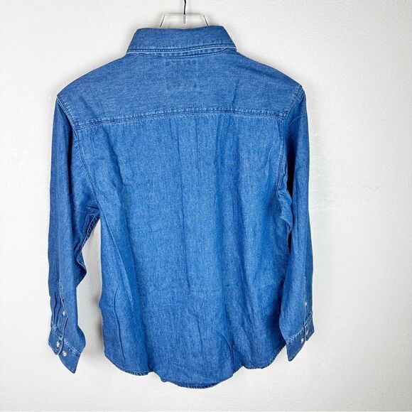Wrangler Vintage 90s Denim Chambray Button Down Horse Rodeo Embroidered Shirt S - Picture 6 of 6
